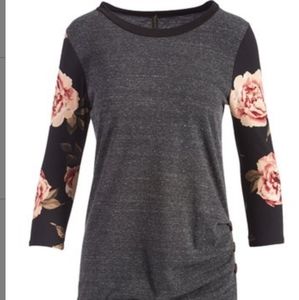 Dark Grey & Pink Floral Sleeves Women's Tunic